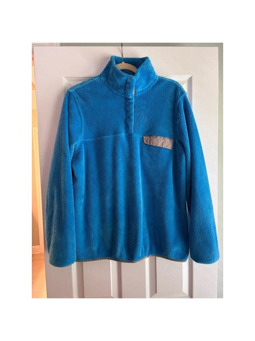 JACHS Blue Fleece Pullover Quarter L Snap Stand Collar Chest Pocket Good